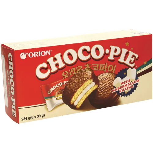 CHOCO PIE Feine Backwaren mit Schaumzuckerfüllung (22%), umhüllt mit kakaohaltiger Fettglasur (23%), 6x39g
