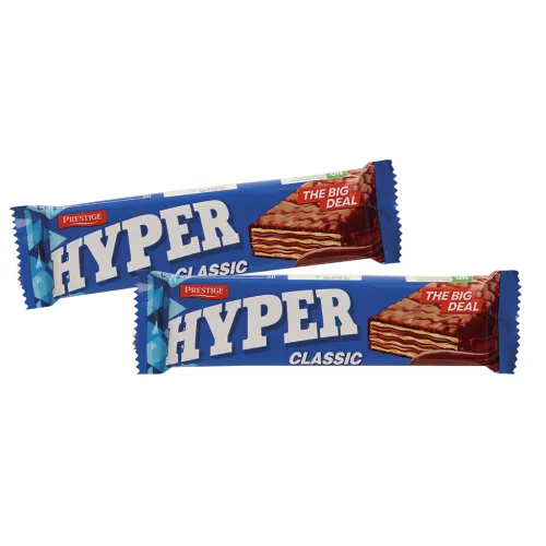 Вафля Hyper Classic  с (47%) начинки со вкусом какао, покрытая какаосодержащей жировой глазурью (34%)
