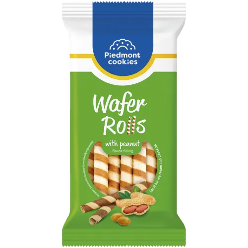 Waffelröllchen mit einer Erdnusscremefüllung