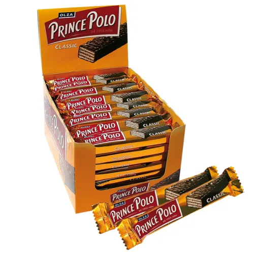 Waffelriegel mit 44% kakaohaltiger Creme in 37% Schokolade Prince Polo classic