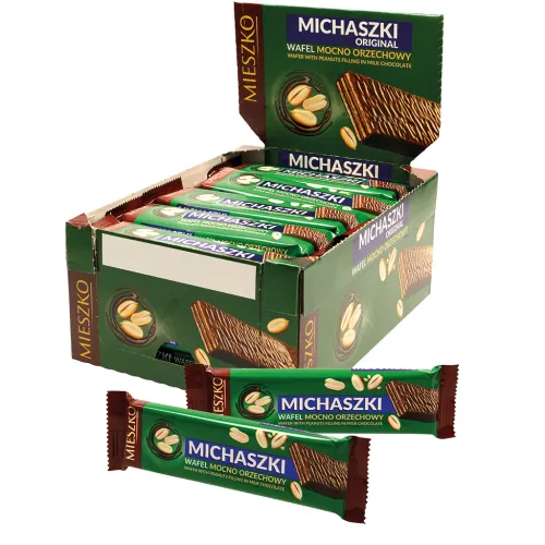Waffeln mit Erdnusscremefüllung (50%) in Milchschokolade MICHASZKI
