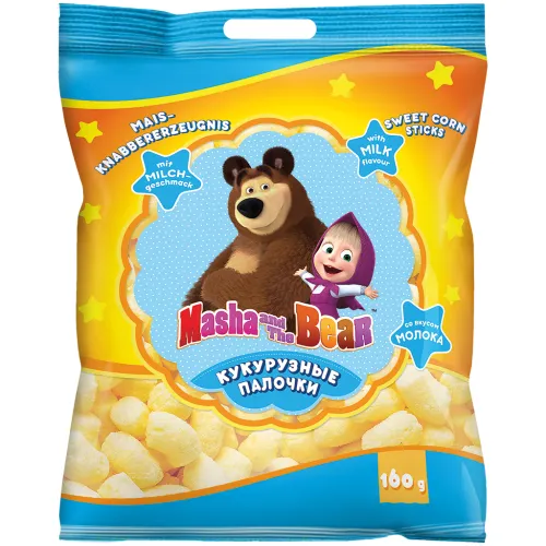 Maisknabbererzeugnis Masha and the Bear mit Milchgeschmack