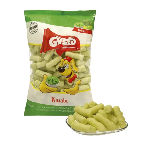 Extrudierter Snack Pufuleti aus Maisgrieß mit Wasabi-Geschmack