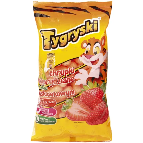 Chrupki kukurydziane o smaku truskawkowym Maissnacks mit Erdbeergeschmack.