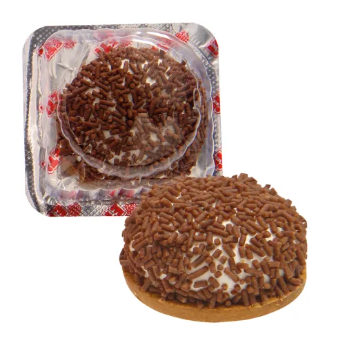 Eti Puf cacao Keks mit Schaumzuckermasse (44,5%) und kakaohaltigen Streuseln (23,5%).