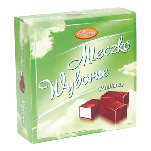 Schaumzuckerwarenkonfekt Mleczko Wyborne mit Vanillegeschmack in Schokolade.
