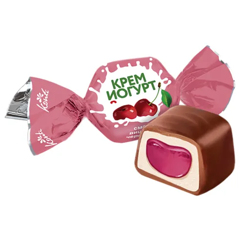 Konfekt Konti Cream Joghurt mit Füllung mit Kirsch-Geschmack 28,2% in kakaohaltiger Fettglasur 20%