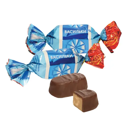 Fondant-Konfekt Vasilki mit Rum-Vanille-Geschmack, umhüllt von Schokolade