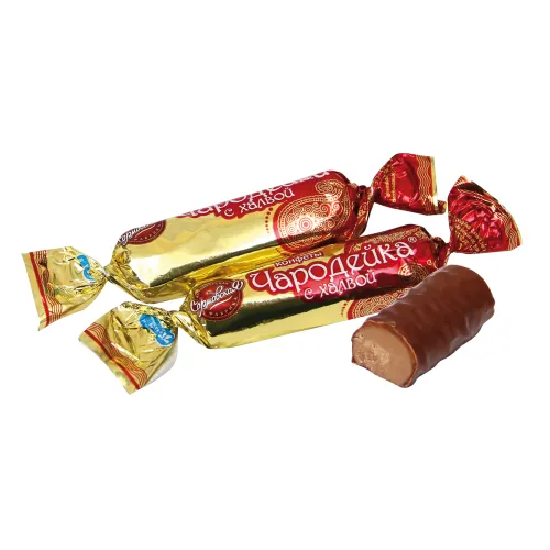 Praline-Riegel Charodejka mit Sonnenblumenhalva in kakaohaltiger Fettglasur
