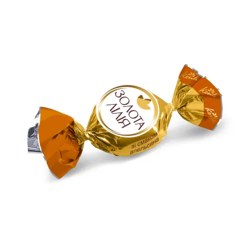 SvitKonti Toffikonfekt „Golden toffee“ mit einer Füllung mit Orangengeschmack (22%) in kakaohaltiger Fettglasur (21%)