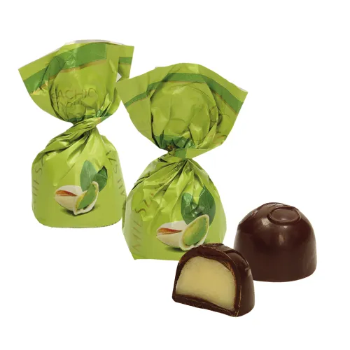 Pistachio Konfekt mit Cremefüllung mit Pistaziengeschmack in kakaohaltiger Fettglasur