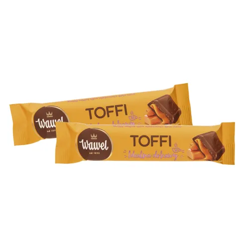 Toffi Батончик из молочного шоколада с начинкой тоффи (50%). Помимо какао-масла, шоколад содержит и другие растительные жиры.