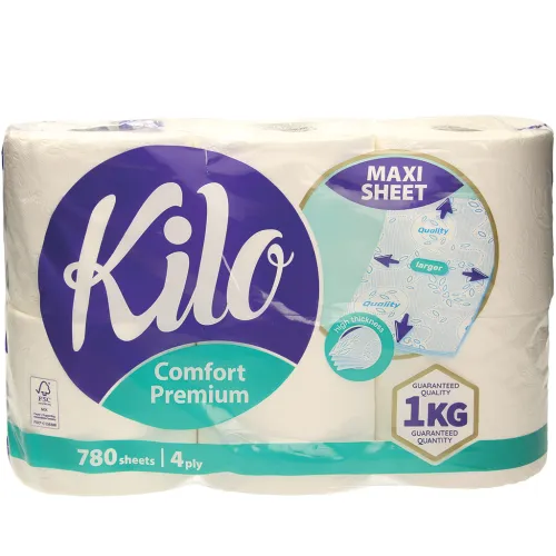 Kilo-Confort-Toilettenpapier, 4-lagig (6 Rollen x 130 Blätter)