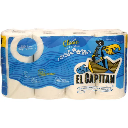 El capitan-Toilettenpapier, 3-lagig (8 Rollen x 115 Blätter). Geruchsneutral