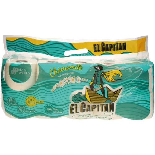 El capitan-Toilettenpapier, 3-lagig (10 Rollen x 120 Blätter). Kamille-Duft