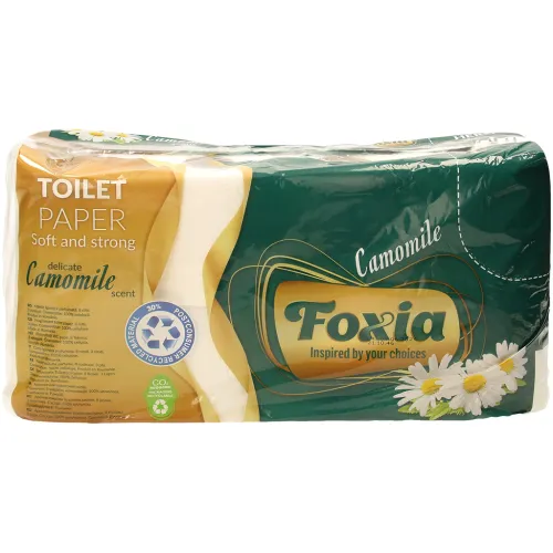 Foxia-Toilettenpapier, 3-lagig (8 Rollen x 140 Blätter). Kamillien-Duft