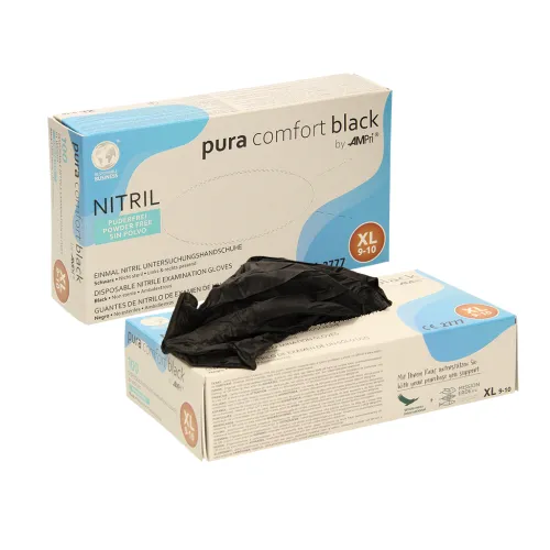 Nitril-Untersuchungshandschuh, puderfrei, schwarz, Größe XL, 240 mm lang, unsteril, 100 St im Box