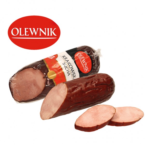 Brühwurst "Krakowska sucha". 125g Schweinefleisch werden für 100g Produkt verwendet.